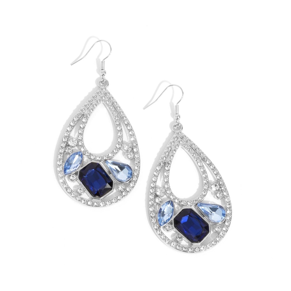 Paparazzi Silver Blue Crystal Teardrop Earrings